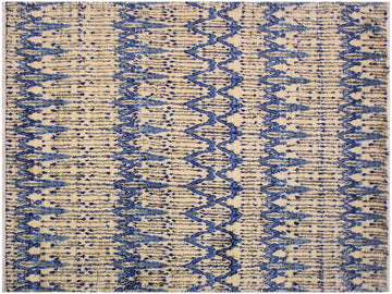 handmade Modern Moroccan Ivory Blue Hand Knotted RECTANGLE 100% WOOL area rug 9x12